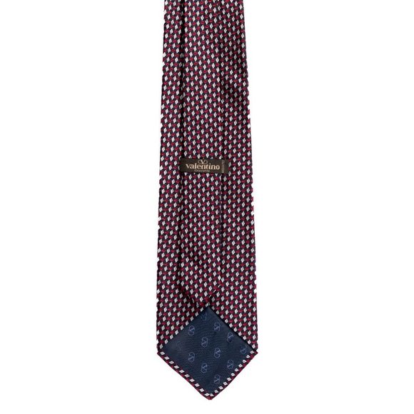 VALENTINO Men's Designer Silk Necktie Burgundy Red Blue Silver Made in Italy - Picture 3 of 5